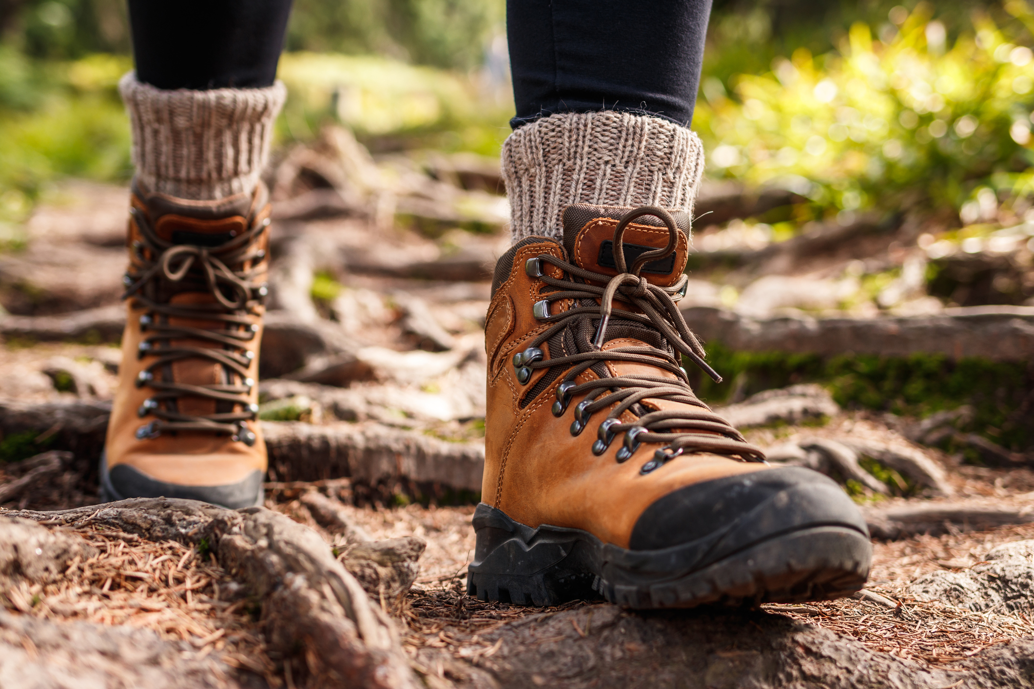 Hiking in woods